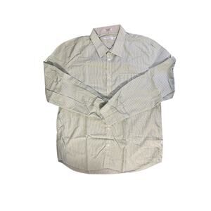 Calvin Klein Button-Down Shirt Long Sleeve Green and Blue Pinstripes - Size XL